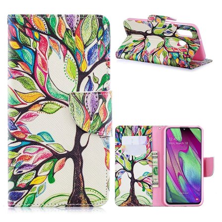 Wonderland Samsung Galaxy A40 flip kotelot - Värjätty Puu