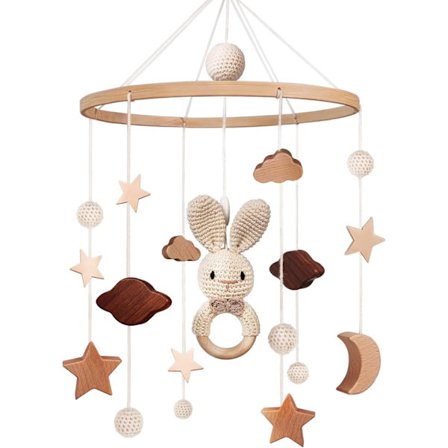 Puinen vauvan mobile pinnasänky mobile vauvan kello tuulikello vauva pilvillä tähdillä irrotettava virkattu pupu vauvan mobile lelu