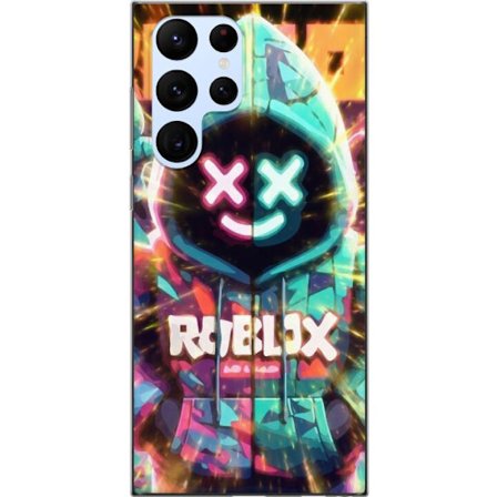 Yhteensopiva Puhelinkuori Samsung Samsung Galaxy S22 Ultra 5G Neonvärisellä Roblox-hupparihahmolla on hehkuvia efektejä ja energialla täytetty tau