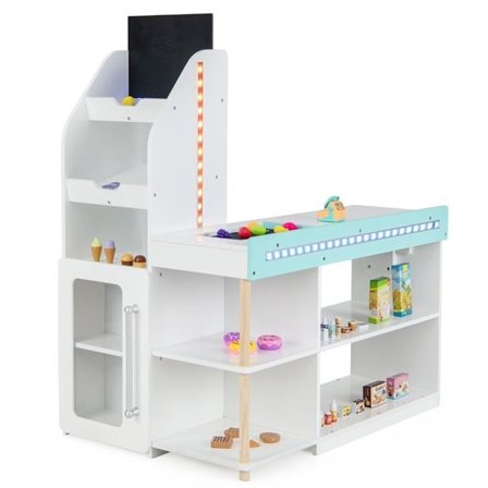 Lekebutikk i Tre med LED-lys – Kreativ Rollelek med 39 Deler