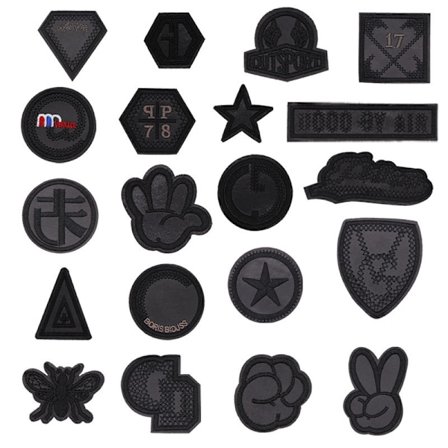 20 stk. broderte strykemerker, svart merke broderi lapp applikasjoner påsydde lapper strykemerker overføringer klistremerker for T-skjorte, jeans, 