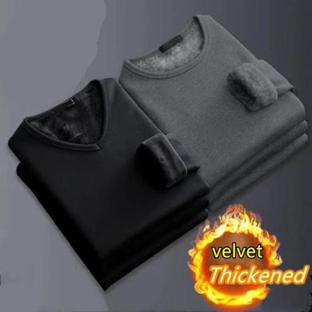 Vinter Termisk Underundertøj 2-delt Fløjl Langærmet T-shirt Mænd Fleece Sport Top Tykkelse Thermo Tøj Behagelig Varmt Top set27 3XL 70-75KG