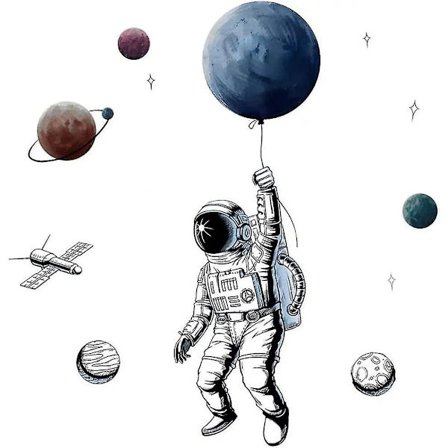 Väggdekal I Barnkammare Pojke Planet Rymd Rymd Måne Klistermärke I Väggdekoration För Ungdomsrum Tonåring