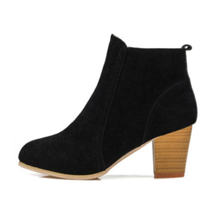 Kvinnor Rund Toe Low Calf Booties Zip Up Vinterskor Med Hög Klack