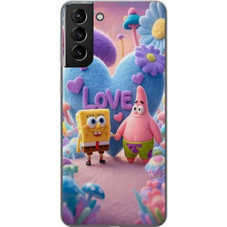 Kompatibel Mobilcover til Samsung Samsung Galaxy S21+ 5G Svampbob og Patrik kærlighed pastelfarvet design med farverige hjerter, blomster og positiv