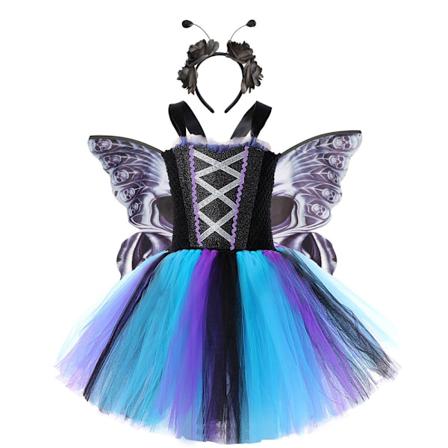 Halloween-kostyme for barn, svart sommerfugldrakt, rollespillklær, spøkelsesfestival, skallekjole, festivalopptreden M