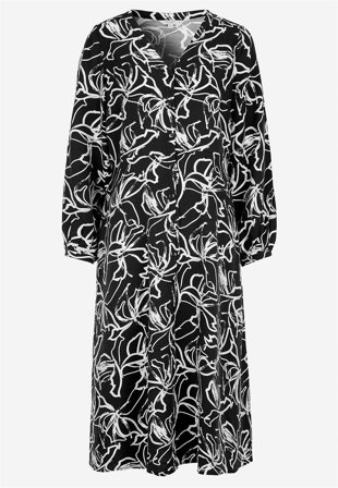 Cellbes of Sweden - Vævet kjole med knapper i sort / mønstret til damer i størrelse 46/48