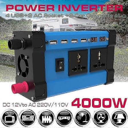 Inverter 4000w 12v Till 220v/110v Spänningsomvandlare Smart Färgdisplay Dubbla Usb 3.6a Snabbladdning