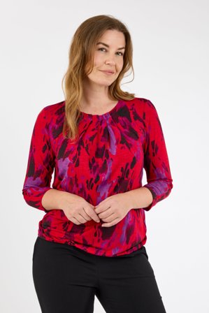 SIGNATURE - 3/4 Ærmet T-shirt - Rød Mix - Mønstret