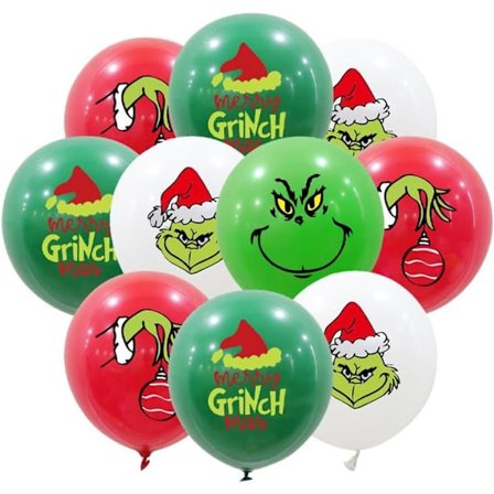 20 st Gröna Luddiga Julballonger, 12 tum Grinch Latexballonger för Juldekorationer, Röd Grön Vit Ballonger