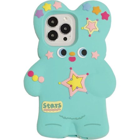 Søtt 3D Kawaii Kanin Deksel for iPhone 14 Pro Max, Mykt Silikon Gel Beskyttelsesdeksel med Stropp