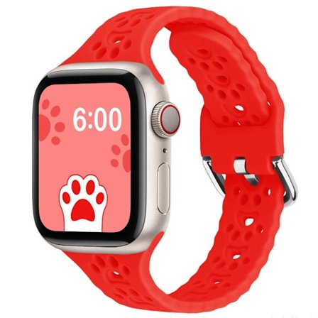 Apple Watch (45 mm) klockarmband i silikon med söt kattstil - Röd