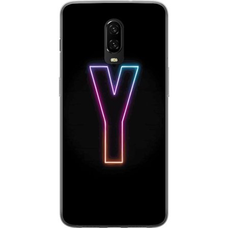 Kompatibelt Mobilskal till OnePlus OnePlus 6T Minimalistisk neonbokstav Y i färgskiftande ljus mot svart bakgrund