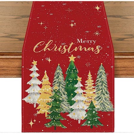 Juletræer Glædelig Jul Bordløber, Sæsonbestemt Vinter Rød Køkken Spisebord Dekoration til Hjemmefest Dekor 33x183 cm Rød (LGL)
