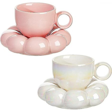 2 stk Keramiske Sky Mugg Søte Kopper Med Solsikke-Underlag 7oz Søt Keramisk Kaffe Mugg Med Underfatsett For Kontor Hjem Kaffe