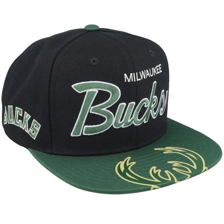 Mitchell & Ness - Negro snapback Gorra - Milwaukee Bucks Big Mouth Black/Dark Green Snapback @ Hatstore