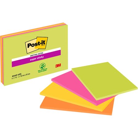 3M Post‐it Super Sticky 152×101 Meeting mélange de couleurs fluo pack de