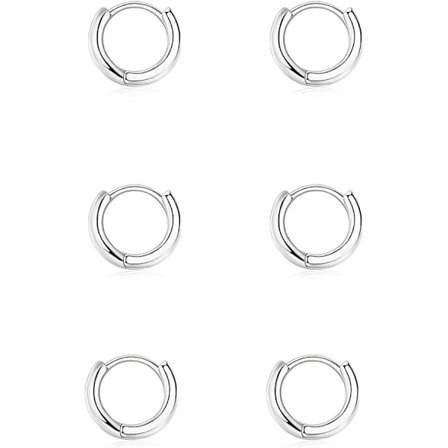 3 par dame 925 sølv creoler, små creoler sæt dame sølv øreringe piger allergivenlige 8 mm, 10 mm, 12 mm