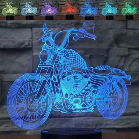 3D Illusion Nattlampa Motorcykel 7 Färgförändring Touch Swit