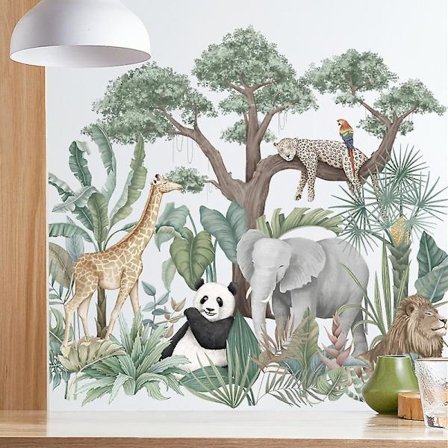 WABJTAM Tegneserie Tropisk Regnskog Dyr Plante Veggklistremerker, Fjerning Jungle Dyr Elefant Giraff Zebra Bakgrunnsbilde Klistremerker, Kunst 