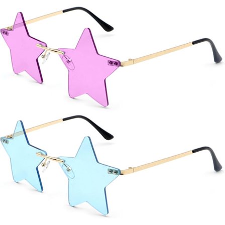 Stjernebriller, 2 par stjerneformede solbriller, morsomme og funky party- og festivalsolbriller for menn og kvinner, strandfoto, fjærboa-tilbehør