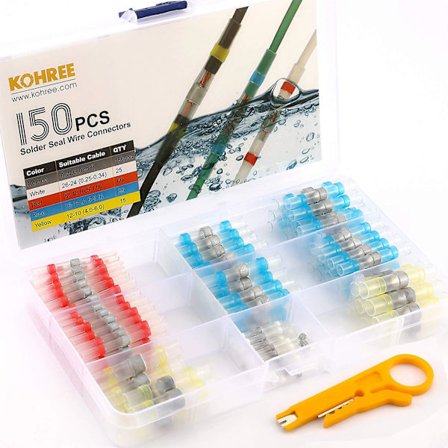 Varmekrympestrømpe Terminal Loddemuffe Elektrisk Kobber Loddetråd og Kabelkontakt Varmekrympestrømpe 4 Størrelser 150stk