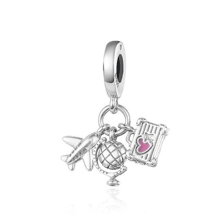 Berlocker Hängen Armband Flygplan Glob & Resväska Hängberlock 925 Sterling Silver Smycken Berlocker