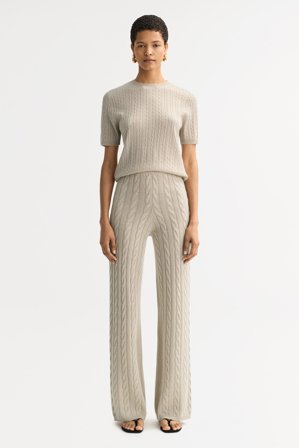 Soft Goat - Cable knit pants - Kashmirbyxor dam - L - Chalk
