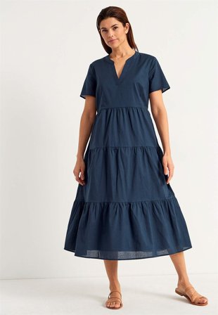 Cellbes of Sweden - Bomullskjole med volang i marineblå for damer i størrelse 34/36