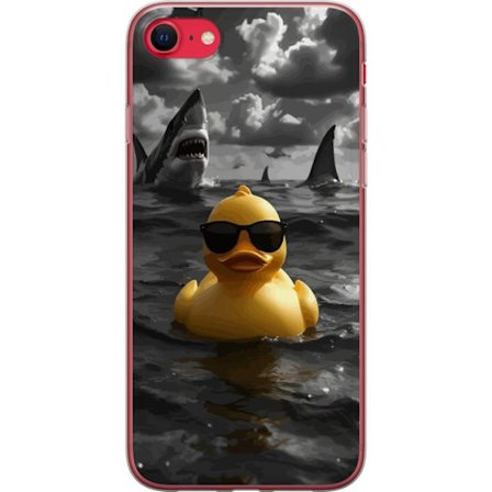 Kompatibelt Mobildeksel til Apple Apple iPhone 8 En kul gul badeand med solbriller flyter rolig i havet mens haier sirkler i dramatiskt vann og mørke