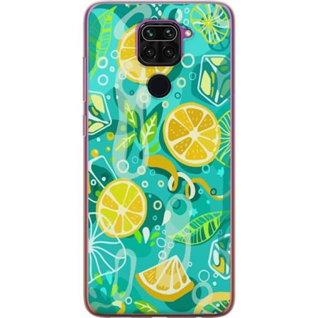 Kompatibel Mobilcover til Xiaomi Redmi Note 9 Frisk citrussyre med citronblade og bobler i livlig farveskema