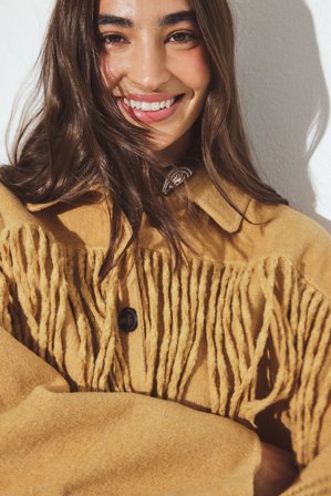 NA-KD Jacka i ullblandning med fransdetalj - Skjortjackor - Beige - EU 42