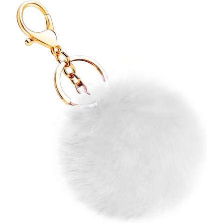 Myk kunstig kanin (hvit) pels nøkkelring Pompom Ball Fluffy Ke IC