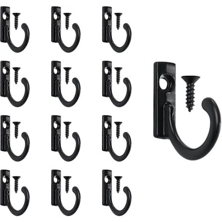 Väggmonterade Enkelkrokar Metall Klädkrokar och Skruvar för Upphängning av Nycklar Smycken Koppar Tygväskor Hattar, 20-pack (Svart)