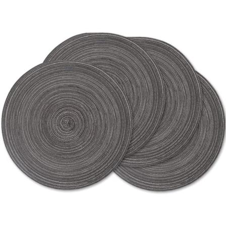 Set med 4 tvättbara flätade runda placemats 38,1 cm - Svart