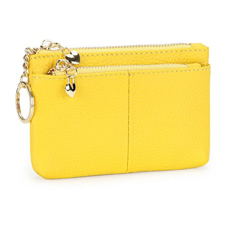 Dam PU Läder Dragkedja Mini Myntväska med Nyckelring Trippel Dragkedja Korthållare Plånbok