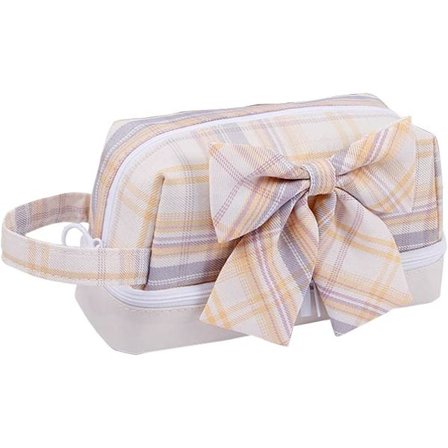 Søtt penalhus i rutemønster med sløyfe - penalhus i canvas for penner og markeringspenner