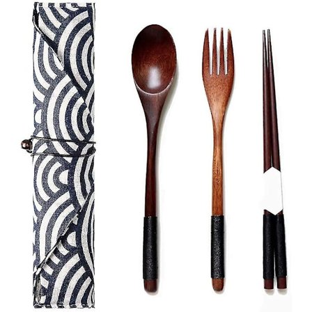 Træsæt til bestik, 3-delt japansk træbestiksæt, genanvendeligt træbestik