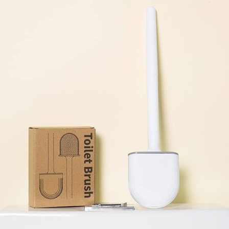 Badrum toalett silikon toalettborste set, platt toalett rengöringsborste utan döda hörn, rengör effektivt skala fläckar