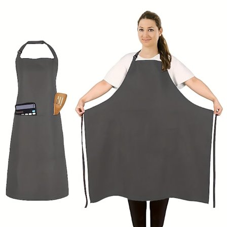 Plus Size 89cm Justerbart Forklæde med Lommer - Holdbart Polyester Langt Smækkedesign, Justerbare Nakke- & Taljestropper, Ensfarvet Funktionelt 