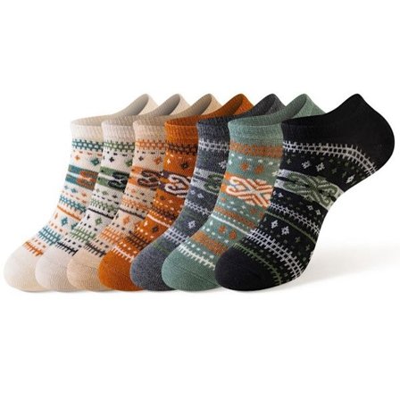 Sokker - Høst/Vinter Vintage Etniske Stripete Midt-legg Sokker - Pustende - Komfortable - Maillard - Crew Sokker (7 Par)