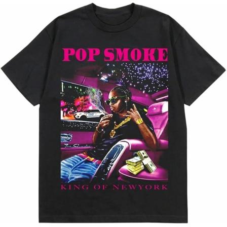 Pop Smoke Vlone King Of Ny T-shirt Vintage för män Funny Tee Svart -vuxen, 3xl Black L