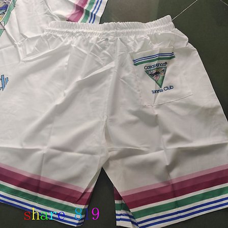 Färgglada Stripe Mountain Stadium Print Casablanca Tennis Club Shorts Skjorta Set Sommar Män Kvinnor Hip Hop Hawaii Beach Suit