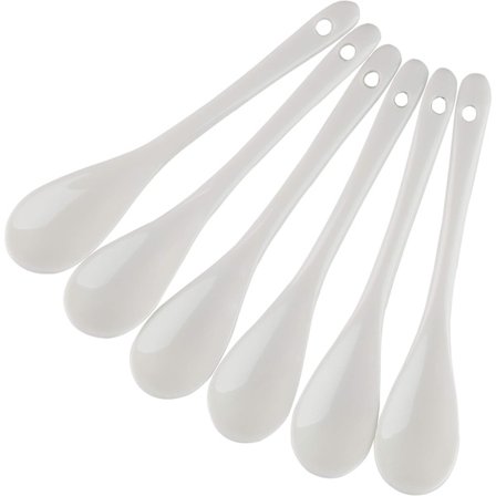 Porselenseggeskjeer for myke egg Kaffe Te Desserter Keramiske skjeer sett med 6 (eggeskjeer 6)