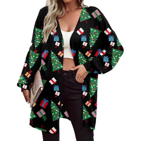Dam Långärmad Jacka Snowflake Printed Xmas Lösa Cardigans