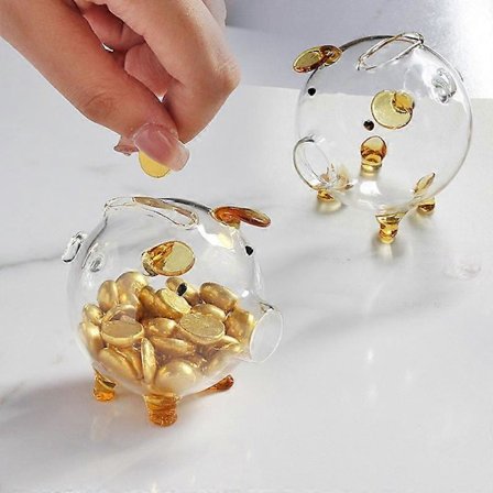 2 stk. sparegris, Transparent Sparegris Guld + Pink