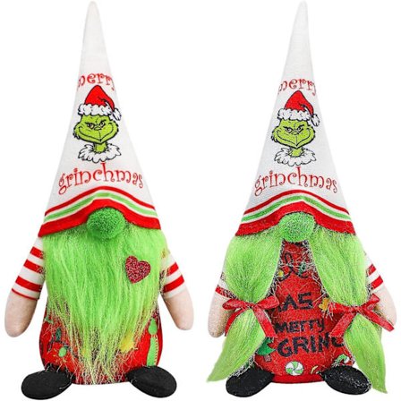 2 stk. Jule-Grinch-Nisse Dekorationer, Søde Håndlavede Jule-Grinch-Nisse Ornamenter