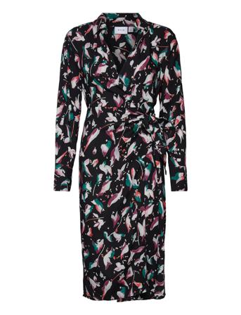 Vidalina L/S Wrap Midi Dress/Su Knälång Klänning Svart Vila