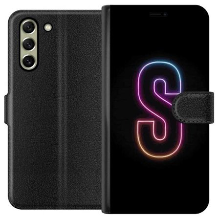 Kompatibelt Plånboksfodral till Samsung Samsung Galaxy S21 FE 5G Neonbokstav S i lysande rosa och blå toner mot mörk bakgrund, stilren bokstavskons