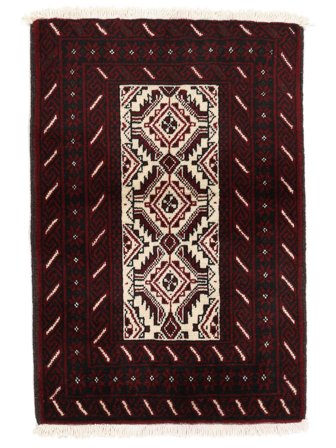 Noué À La Main Baloutche Tapis 61X91 De Laine Noir/Beige Petit